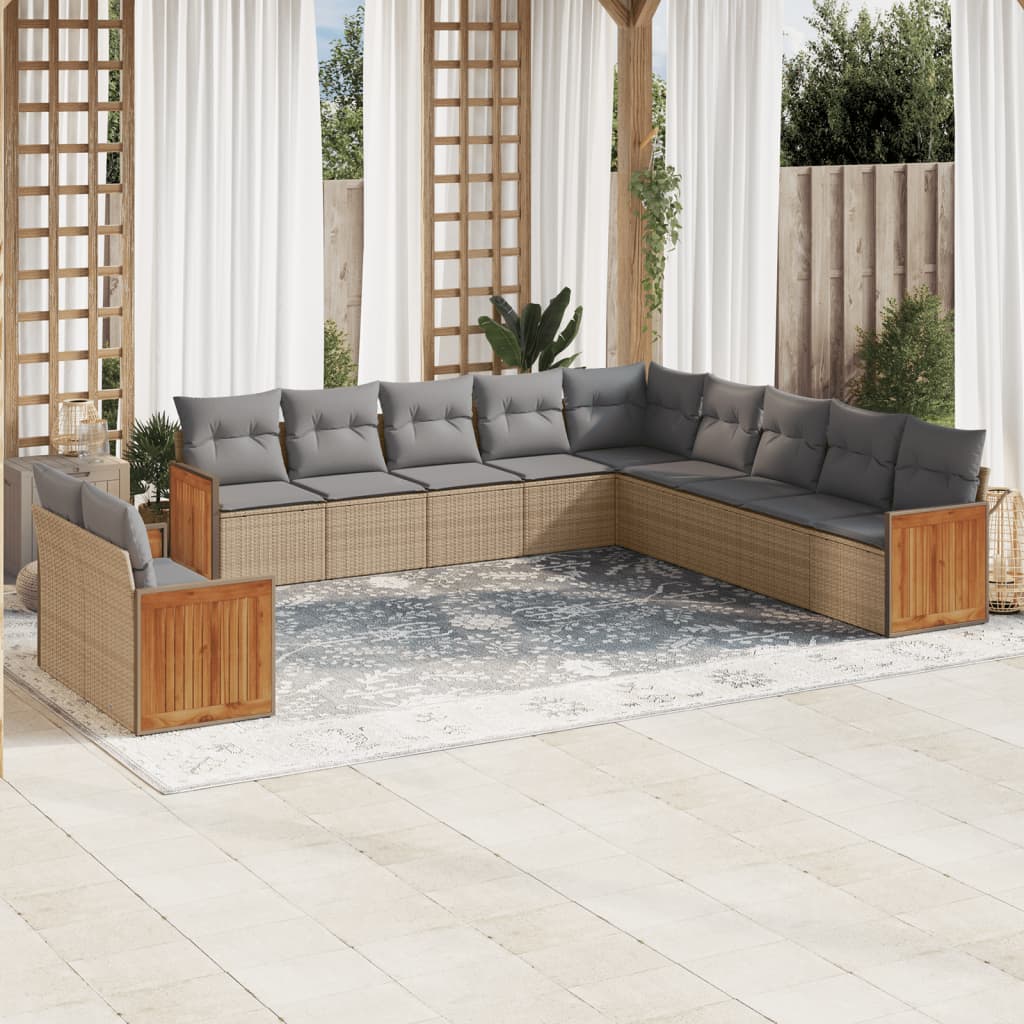 Set Divani da Giardino 11 pz con Cuscini Beige in Polyrattancod mxl 114207