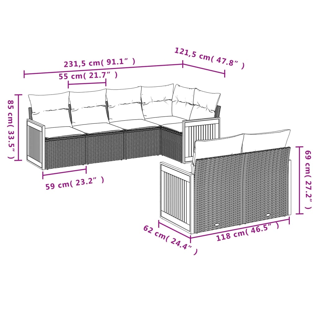 Set Divani da Giardino con Cuscini 7pz Nero Polyrattan 3227820