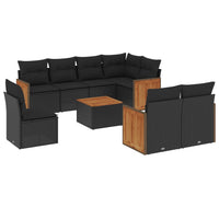 Set Divani da Giardino 9 pz con Cuscini Nero in Polyrattan 3227847