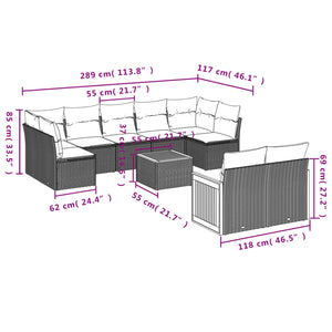 Set Divani da Giardino 9 pz con Cuscini Nero in Polyrattan 3227847