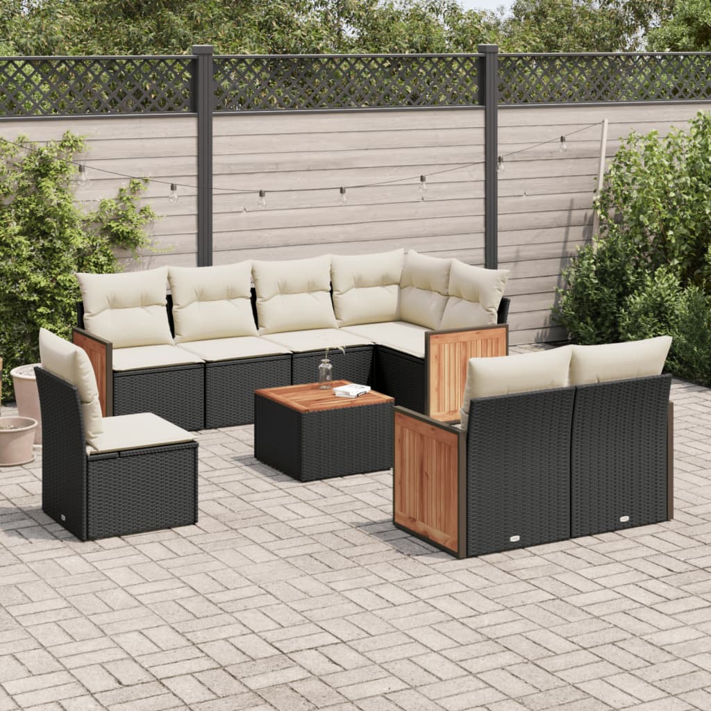 Set Divani da Giardino 9 pz con Cuscini Nero in Polyrattancod mxl 89859