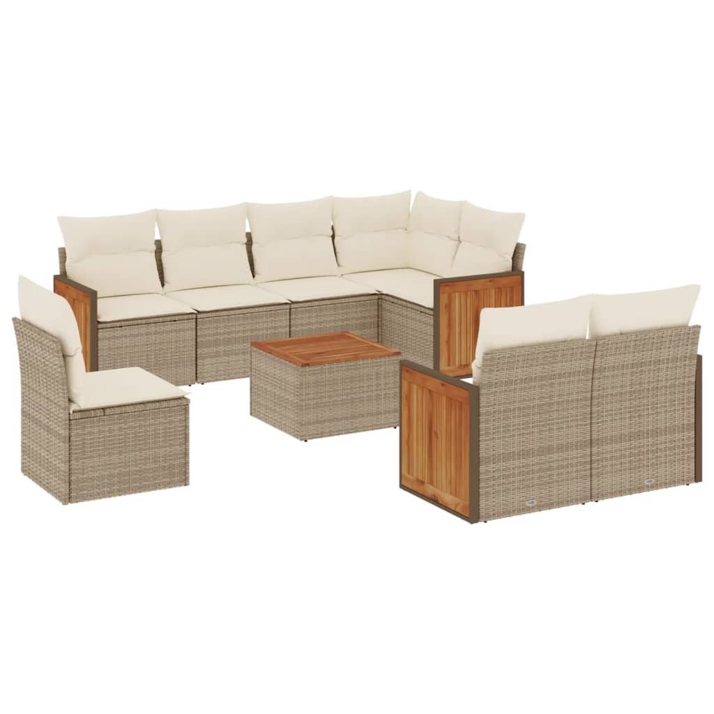 Set Divano da Giardino 9 pz con Cuscini Beige in Polyrattan 3227850