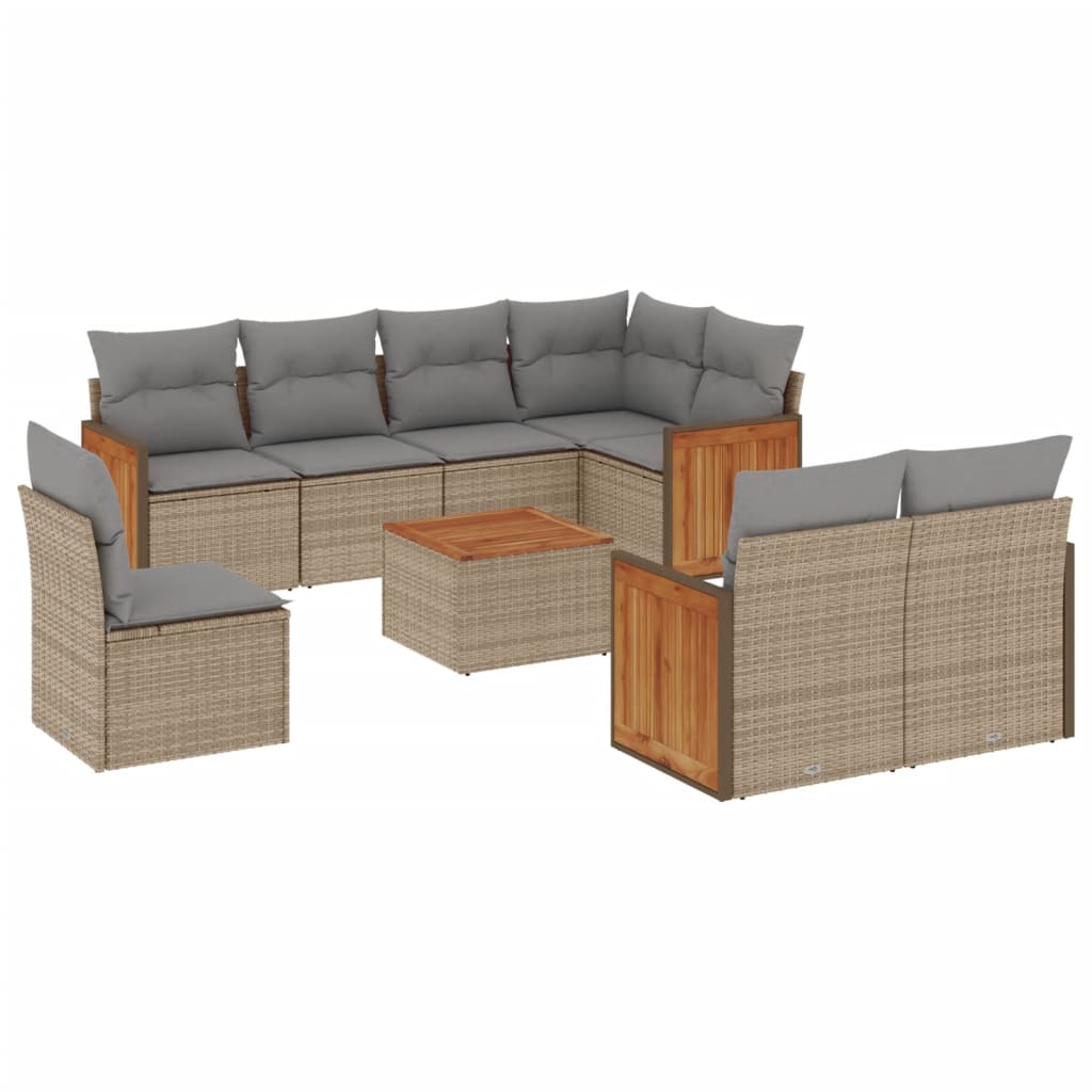 Set Divano da Giardino 9 pz con Cuscini Beige in Polyrattan 3227851