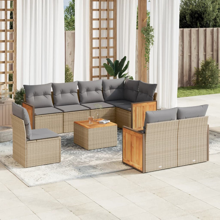 Set Divano da Giardino 9 pz con Cuscini Beige in Polyrattan 3227851