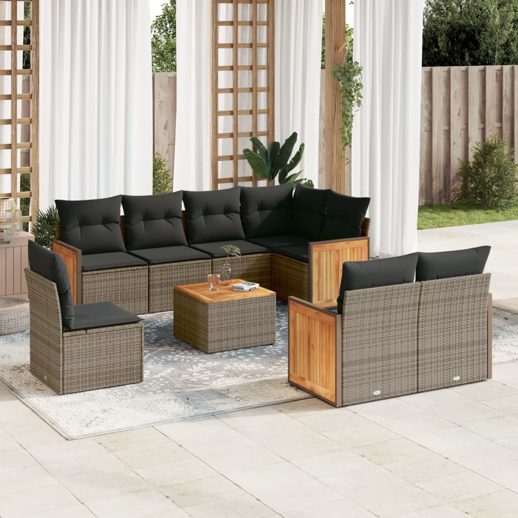 Set Divano da Giardino 9 pz con Cuscini Grigio in Polyrattan 3227852