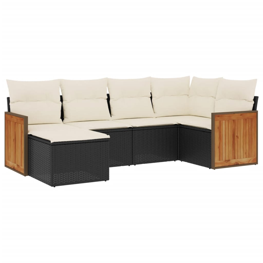 Set Divano da Giardino 6 pz con Cuscini Nero in Polyrattan 3227855