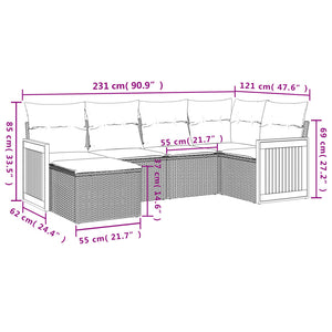 Set Divano da Giardino 6 pz con Cuscini Nero in Polyrattan 3227855