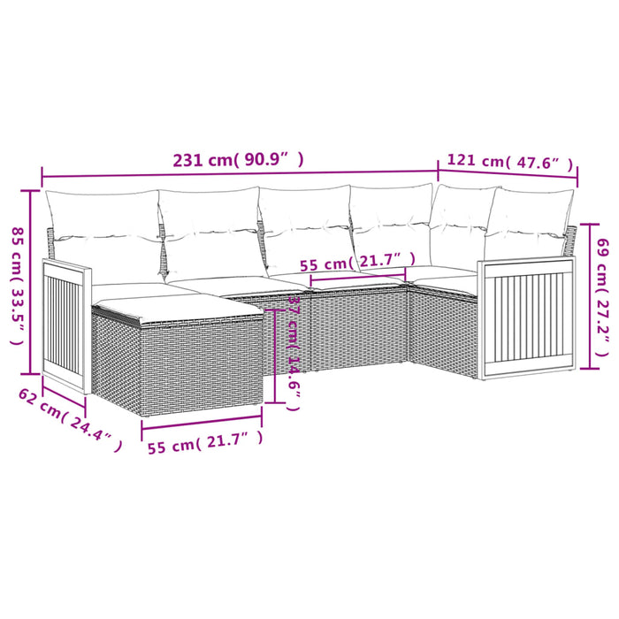 Set Divano da Giardino 6 pz con Cuscini Nero in Polyrattan 3227855