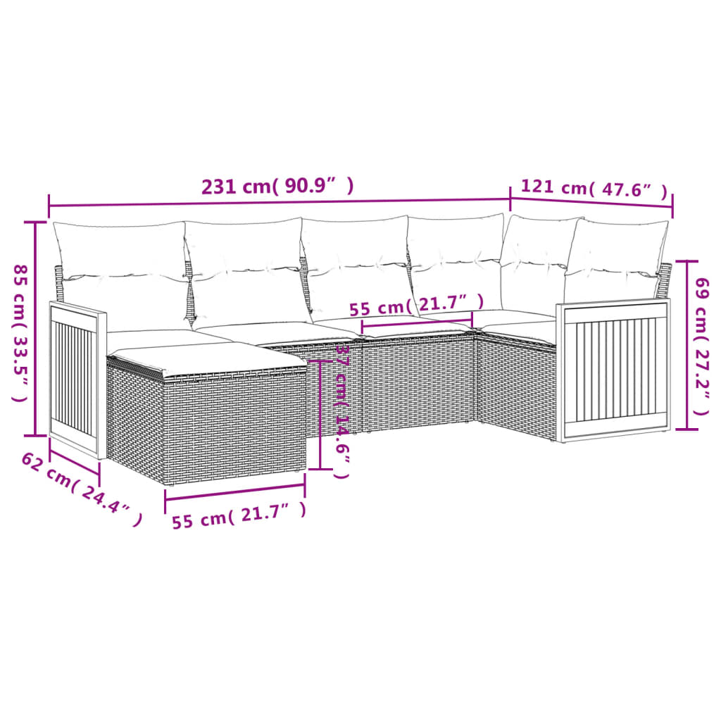 Set Divano da Giardino 6 pz con Cuscini Beige in Polyrattan 3227858