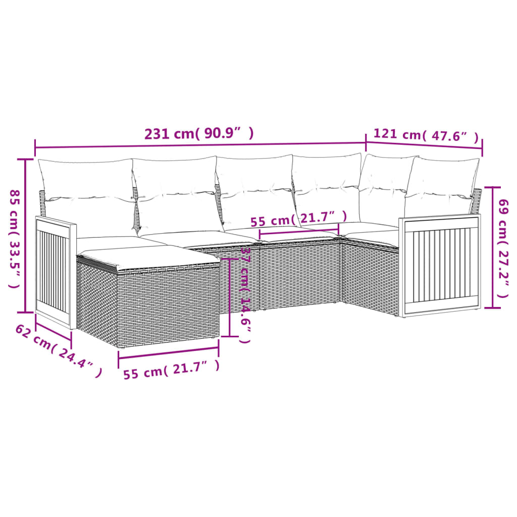 Set Divano da Giardino 6 pz con Cuscini Grigio in Polyrattan 3227859