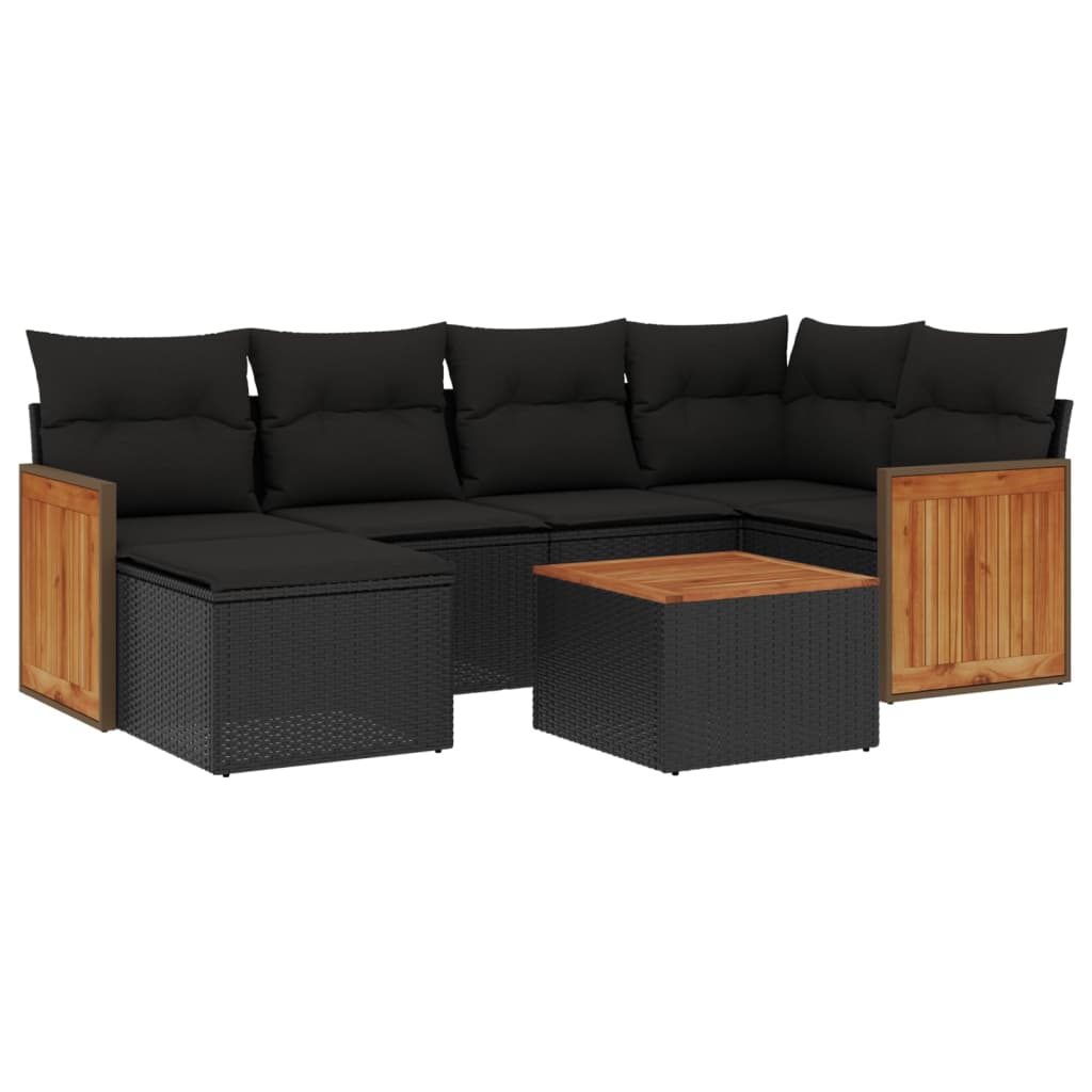 Set Divani da Giardino con Cuscini 7pz Nero Polyrattan 3227861