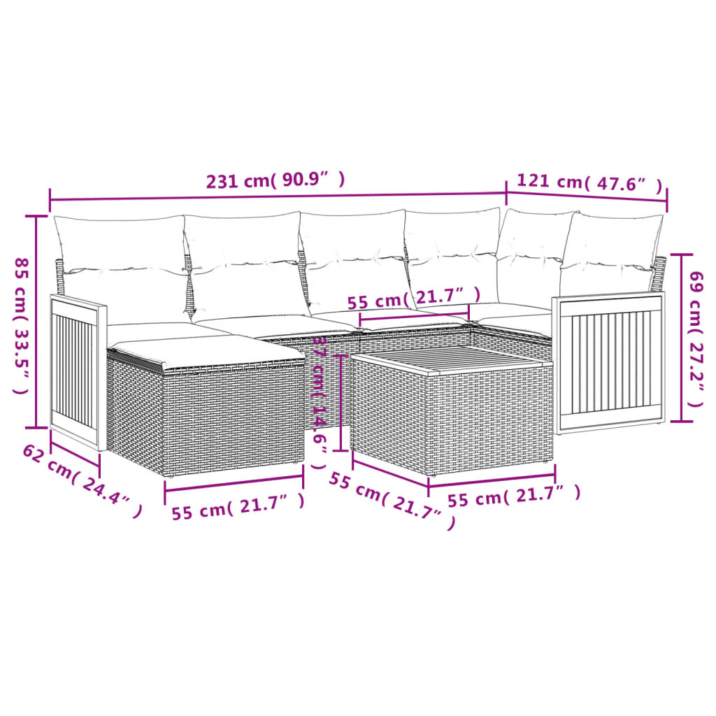 Set Divani da Giardino con Cuscini 7pz Nero Polyrattan 3227861