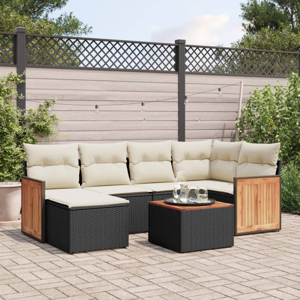 Set Divani da Giardino con Cuscini 7pz Nero Polyrattancod mxl 90809