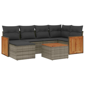 Set Divani da Giardino 7 pz con Cuscini Grigio in Polyrattan 3227866