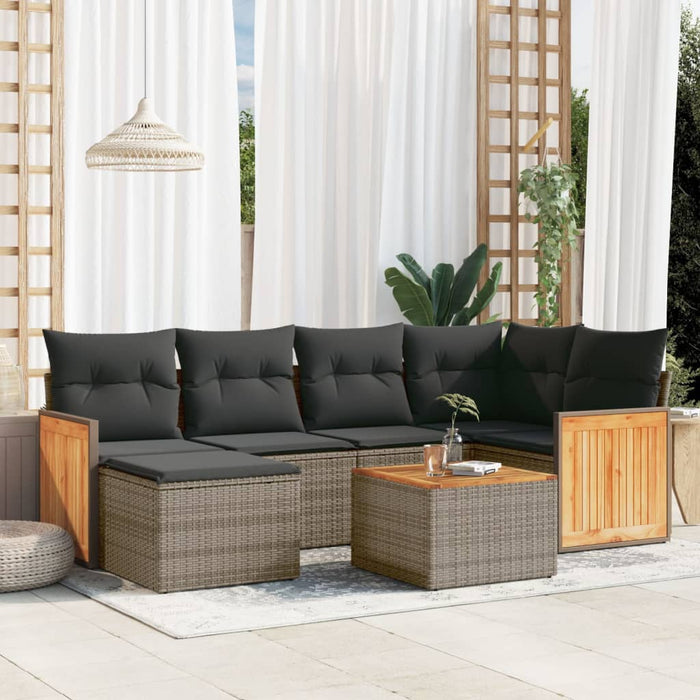 Set Divani da Giardino 7 pz con Cuscini Grigio in Polyrattan 3227866