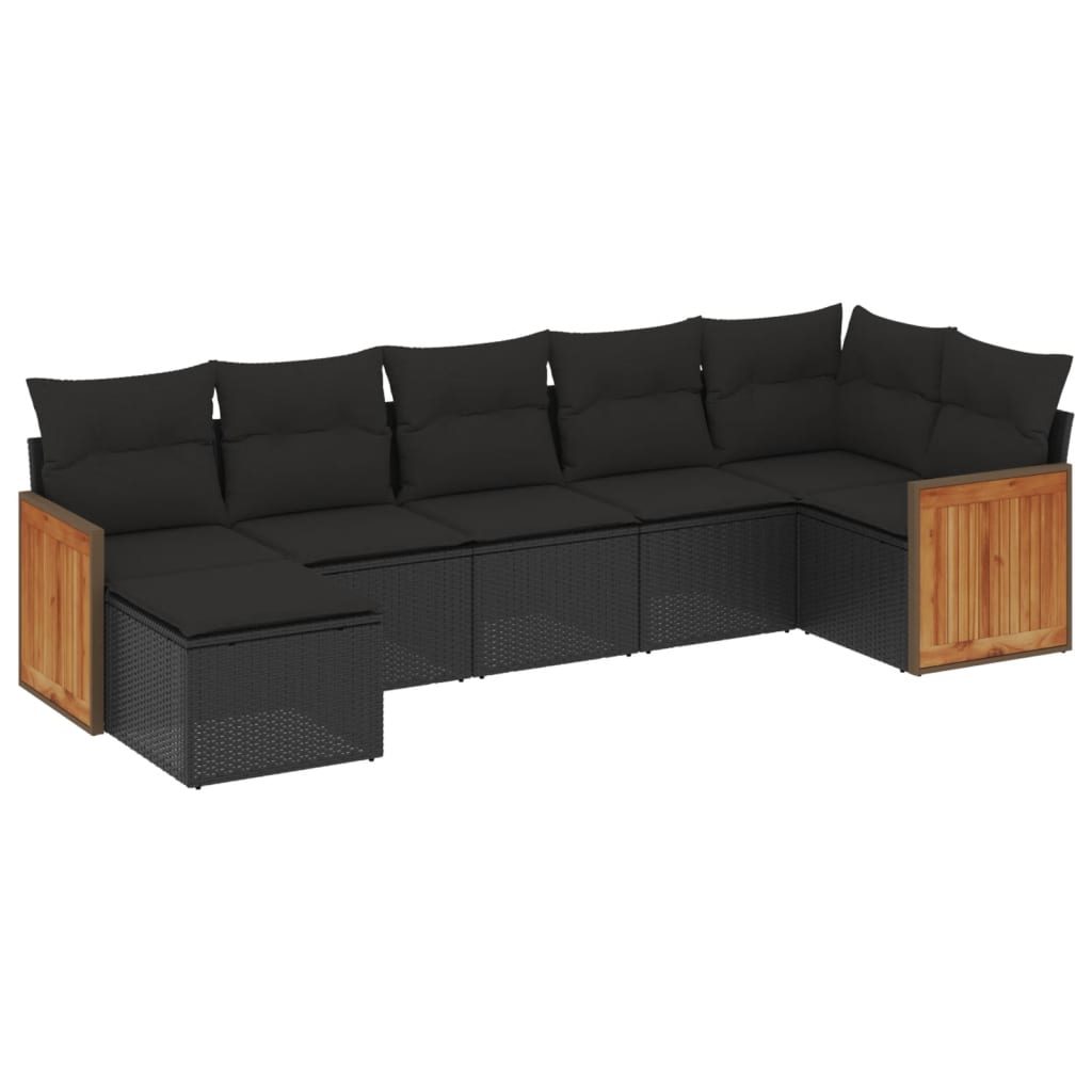 Set Divani da Giardino con Cuscini 7pz Nero Polyrattan 3227868