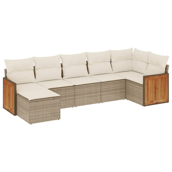 Set Divani da Giardino 7 pz con Cuscini Beige in Polyrattan 3227871