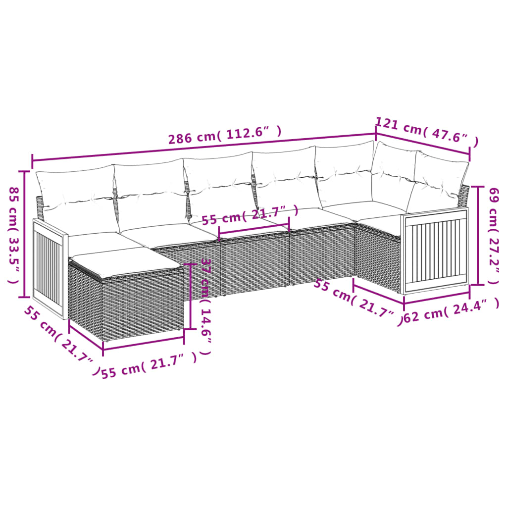 Set Divani da Giardino 7 pz con Cuscini Beige in Polyrattan 3227871