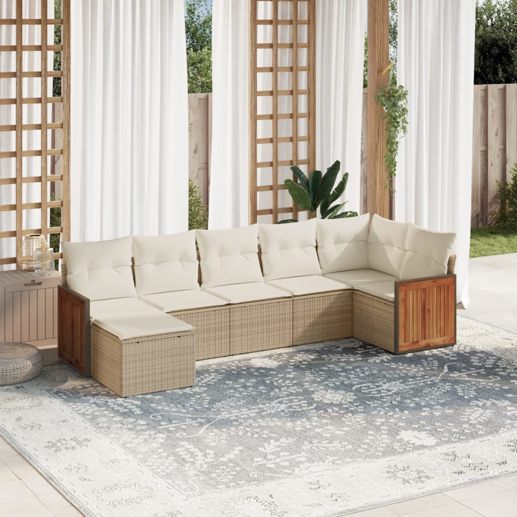 Set Divani da Giardino 7 pz con Cuscini Beige in Polyrattan 3227871