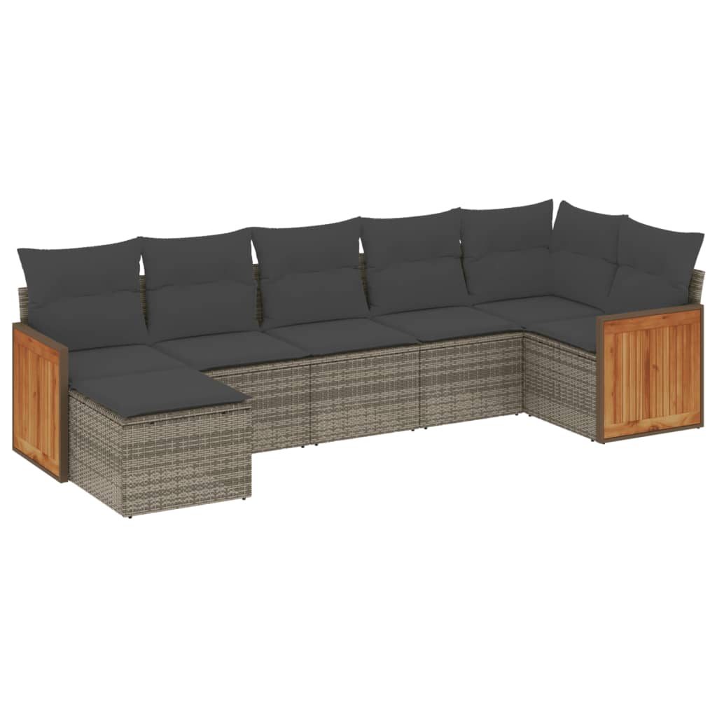 Set Divani da Giardino 7 pz con Cuscini Grigio in Polyrattan 3227873