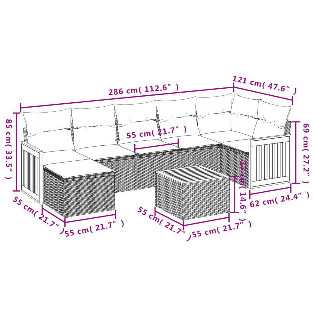 Set Divani da Giardino con Cuscini 8 pz Nero in Polyrattan 3227876