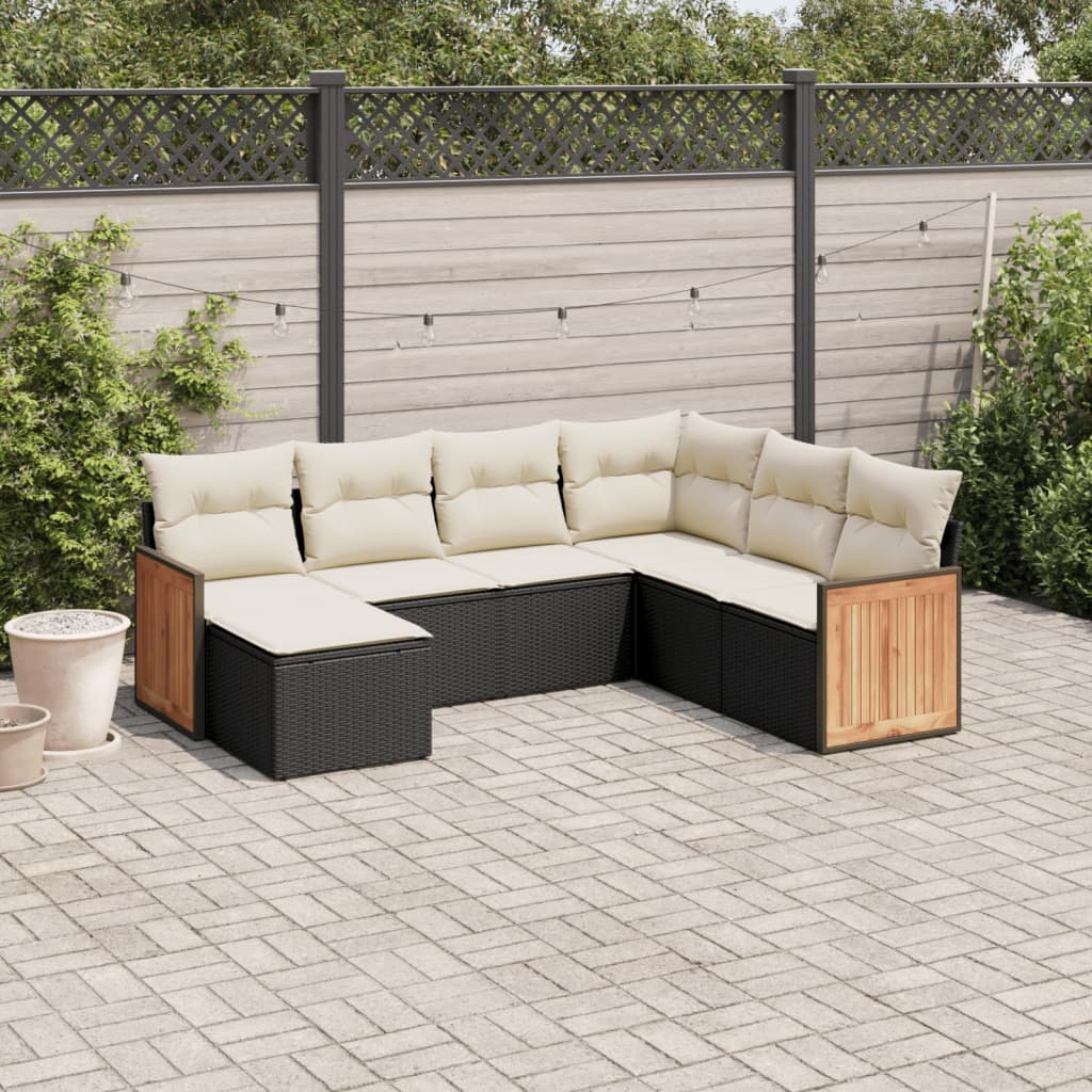 Set Divani da Giardino con Cuscini 7pz Nero Polyrattan 3227883