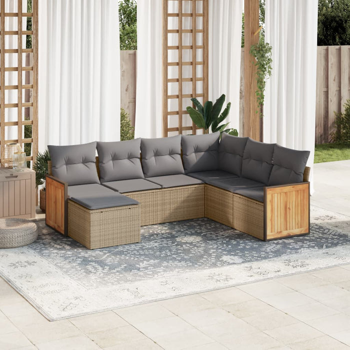 Set Divani da Giardino 7 pz con Cuscini Beige in Polyrattan 3227886