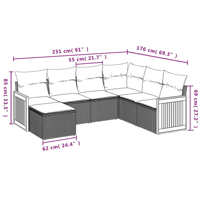 Set Divani da Giardino 7 pz con Cuscini Grigio in Polyrattan 3227887