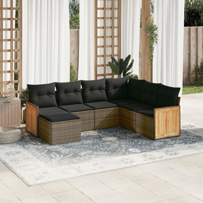 Set Divani da Giardino 7 pz con Cuscini Grigio in Polyrattan 3227887