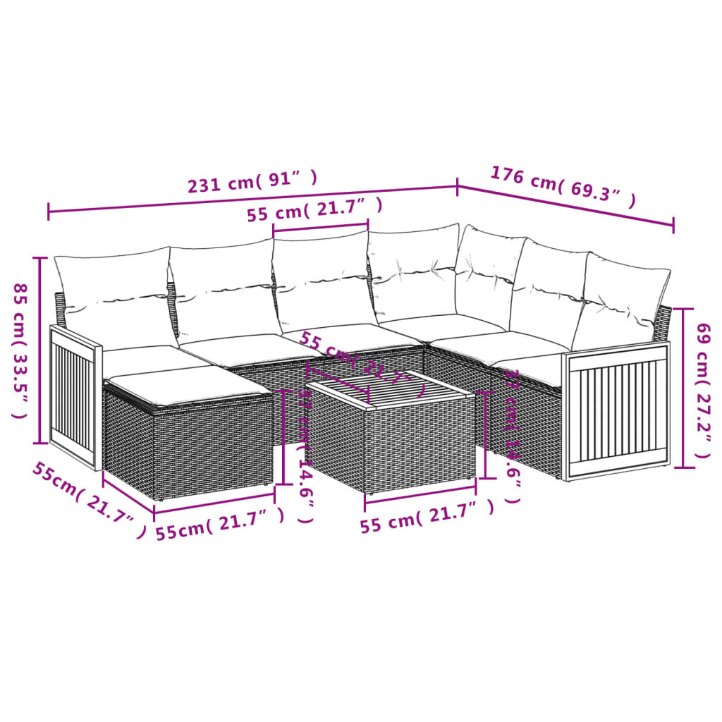 Set Divani da Giardino con Cuscini 8 pz Nero in Polyrattan 3227890