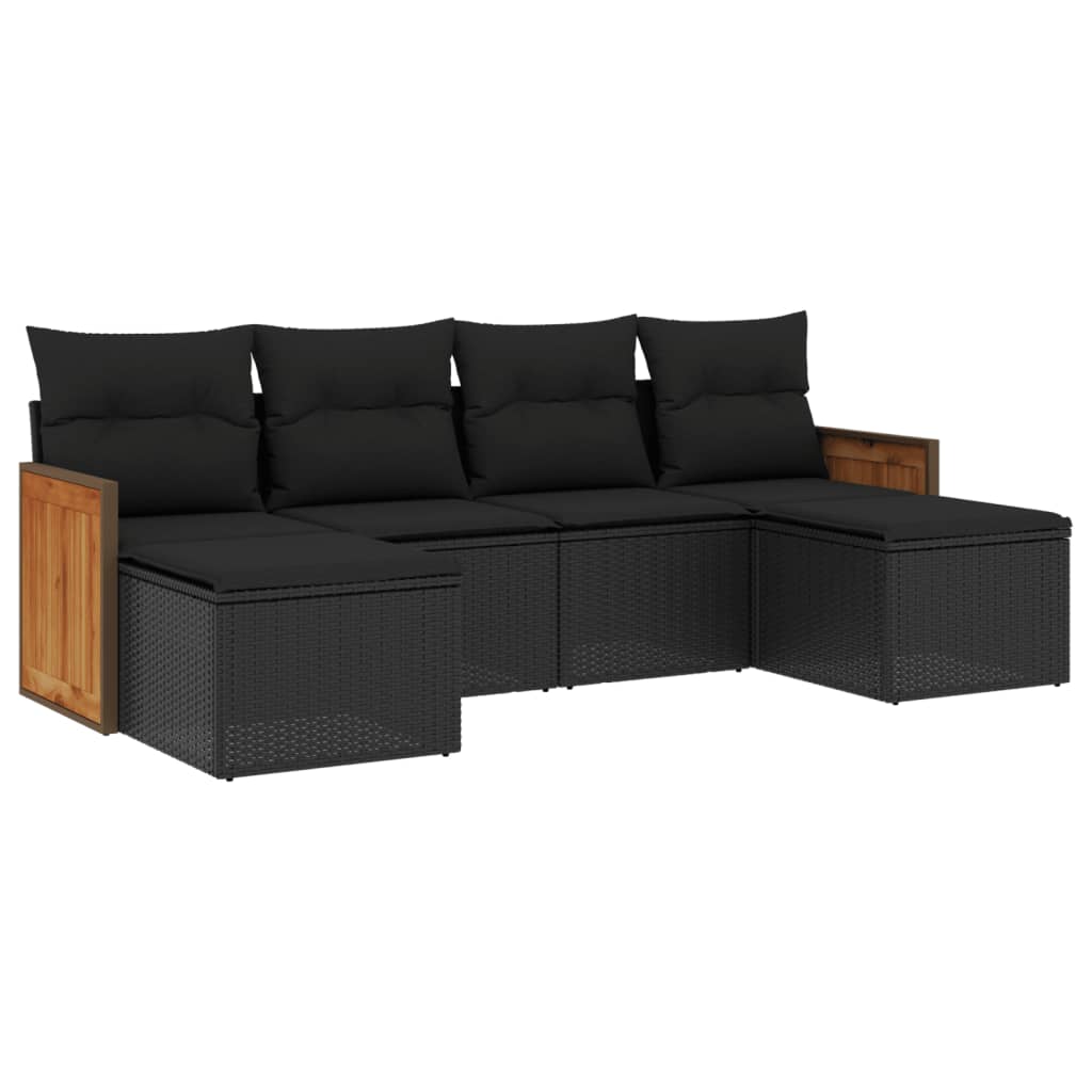 Set Divano da Giardino 6 pz con Cuscini Nero in Polyrattancod mxl 114489