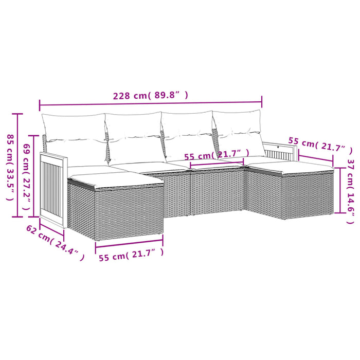 Set Divano da Giardino 6 pz con Cuscini Nero in Polyrattan 3227896