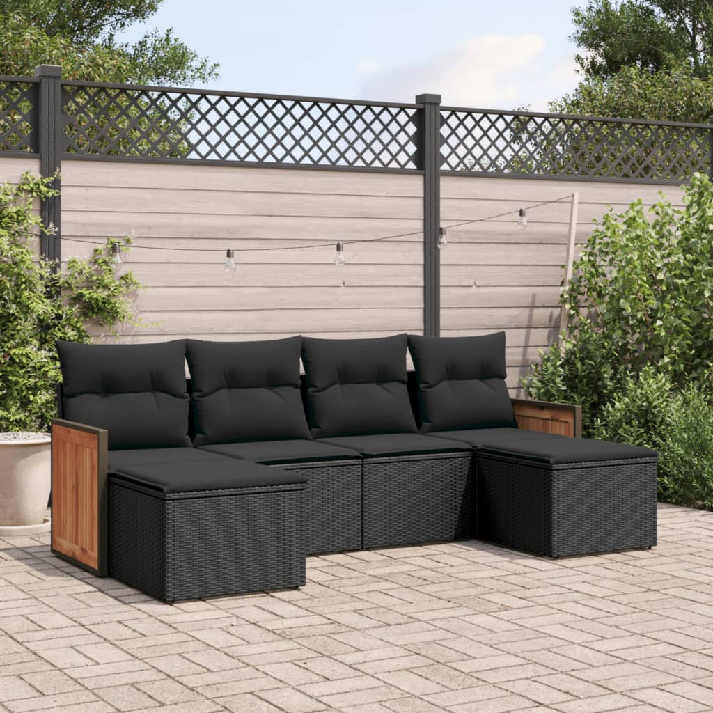 Set Divano da Giardino 6 pz con Cuscini Nero in Polyrattan 3227896