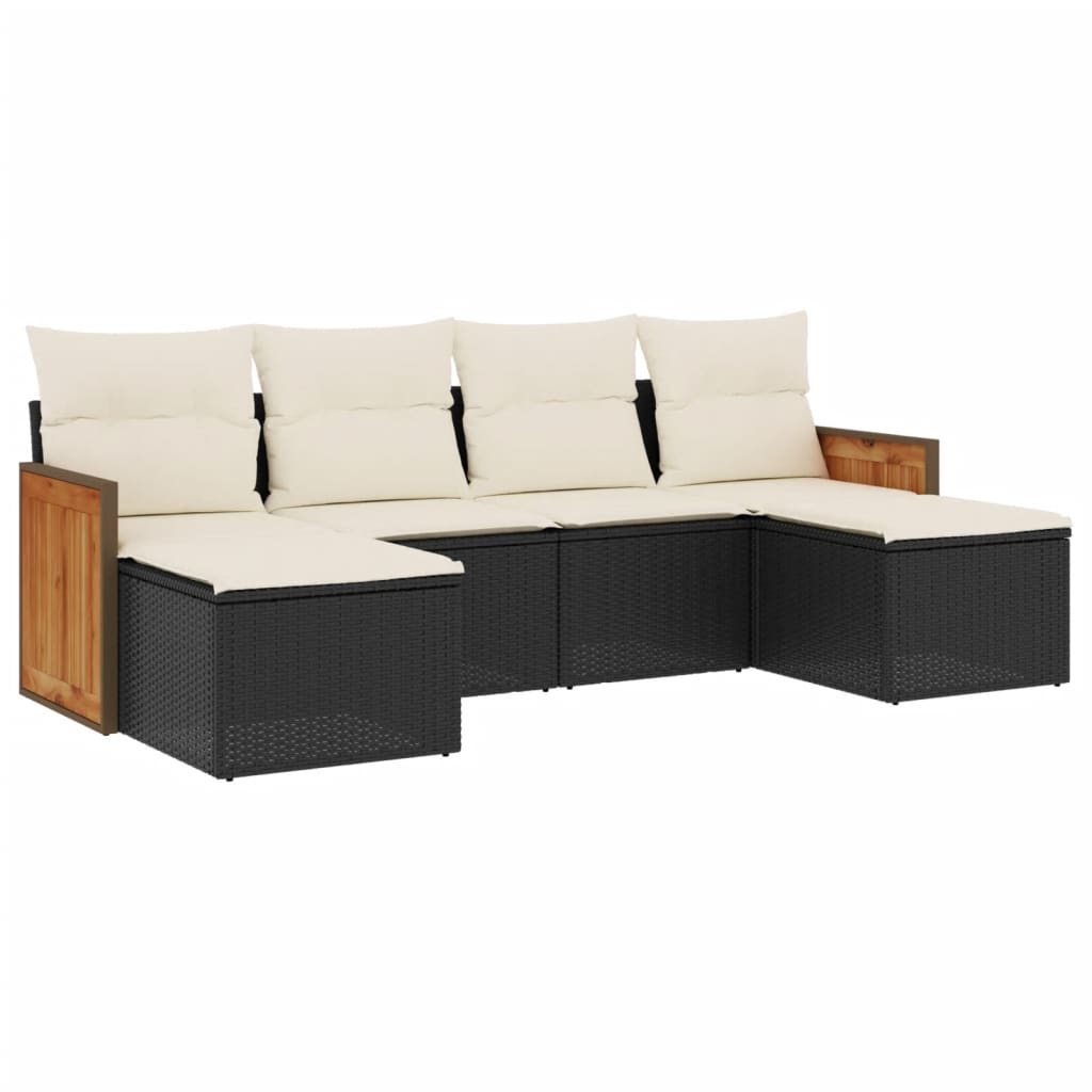 Set Divano da Giardino 6 pz con Cuscini Nero in Polyrattancod mxl 89865