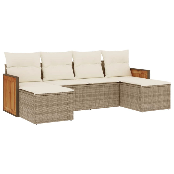 Set Divano da Giardino 6 pz con Cuscini Beige in Polyrattan 3227899