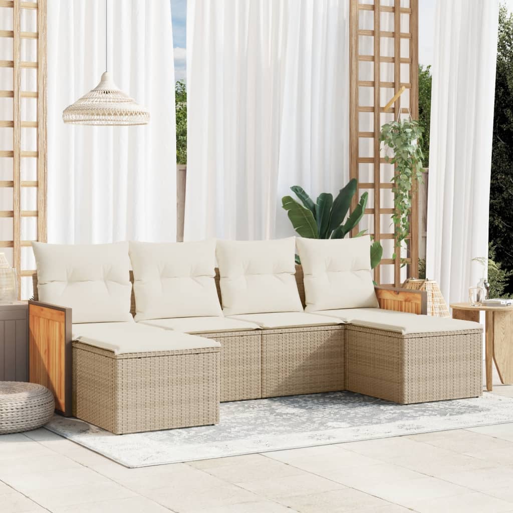 Set Divano da Giardino 6 pz con Cuscini Beige in Polyrattan 3227899