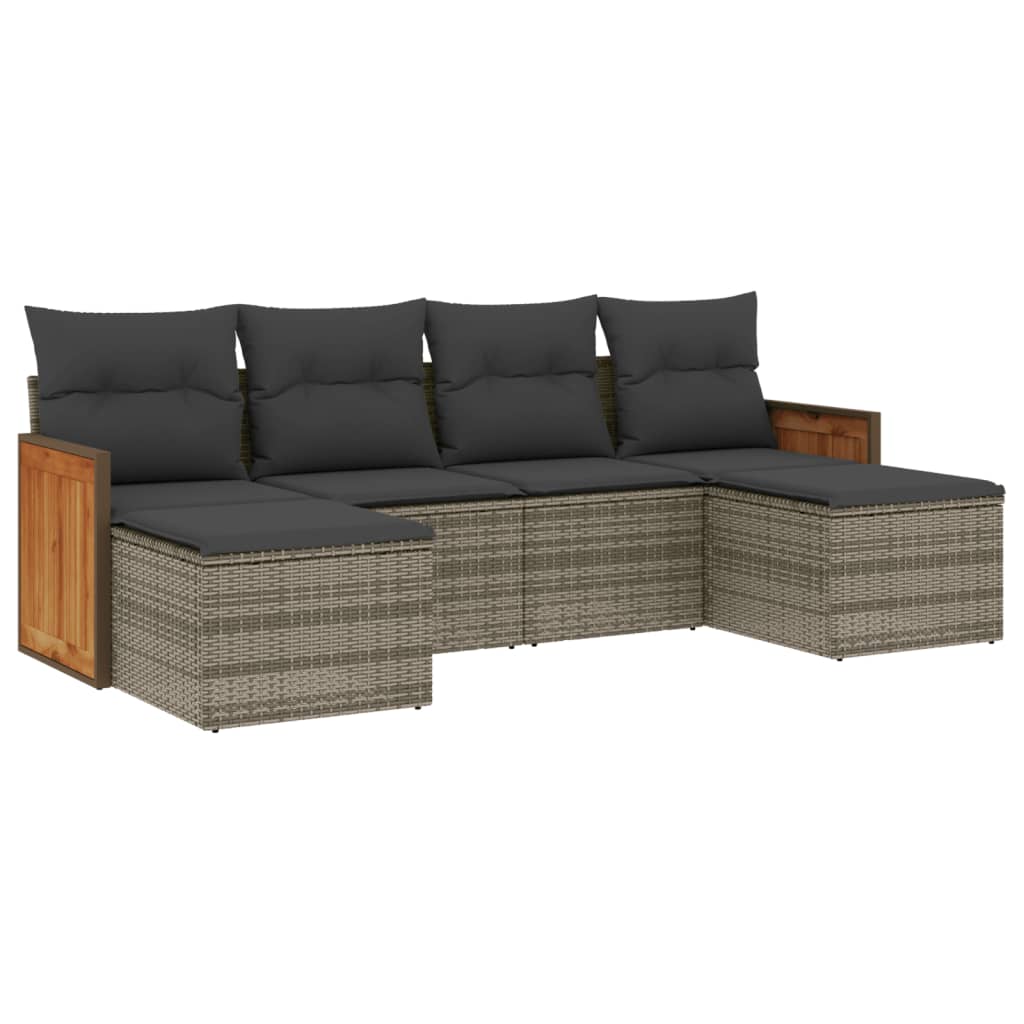 Set Divano da Giardino 6 pz con Cuscini Grigio in Polyrattan 3227901