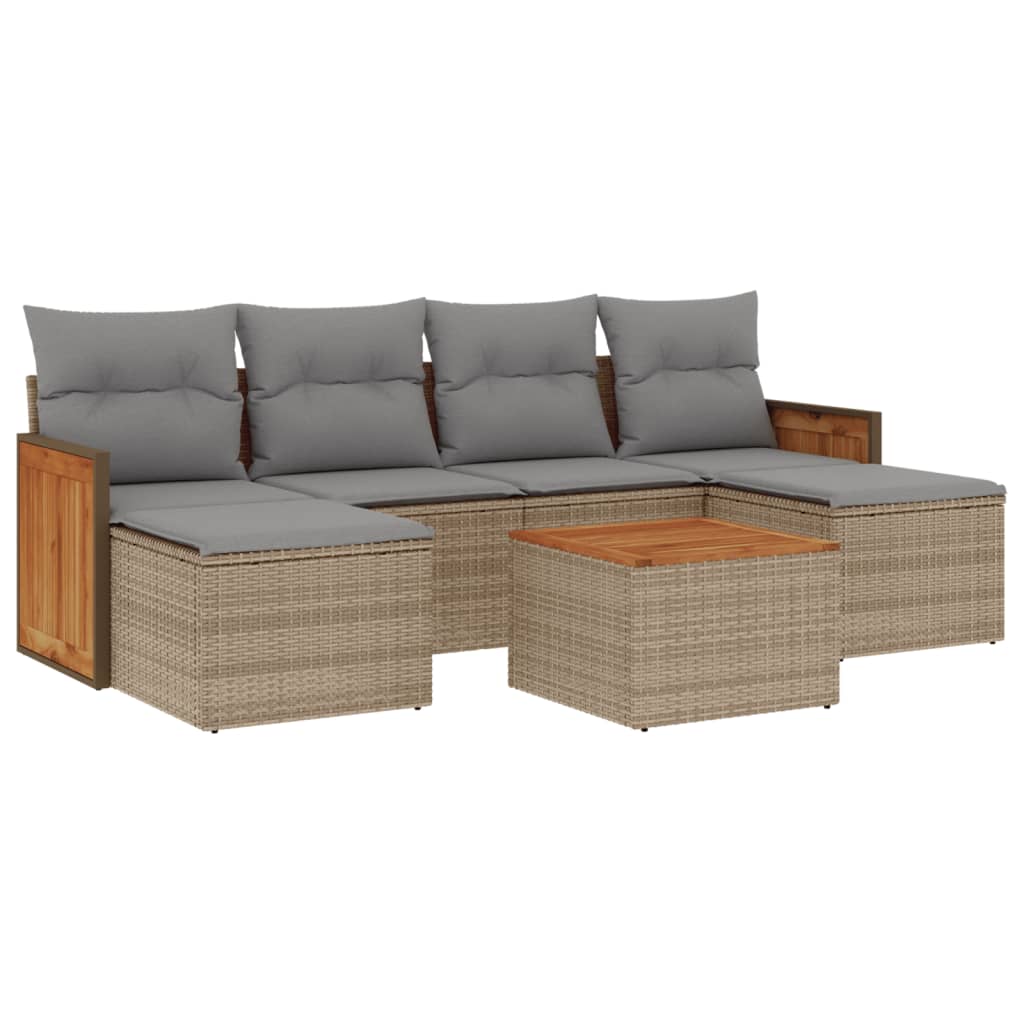 Set Divani da Giardino 7 pz con Cuscini Beige in Polyrattan 3227907