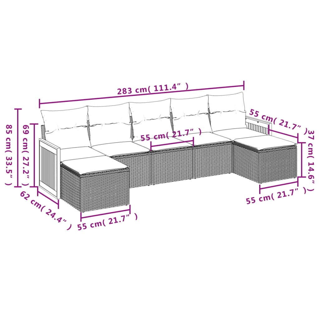 Set Divani da Giardino con Cuscini 7pz Nero Polyrattan 3227910