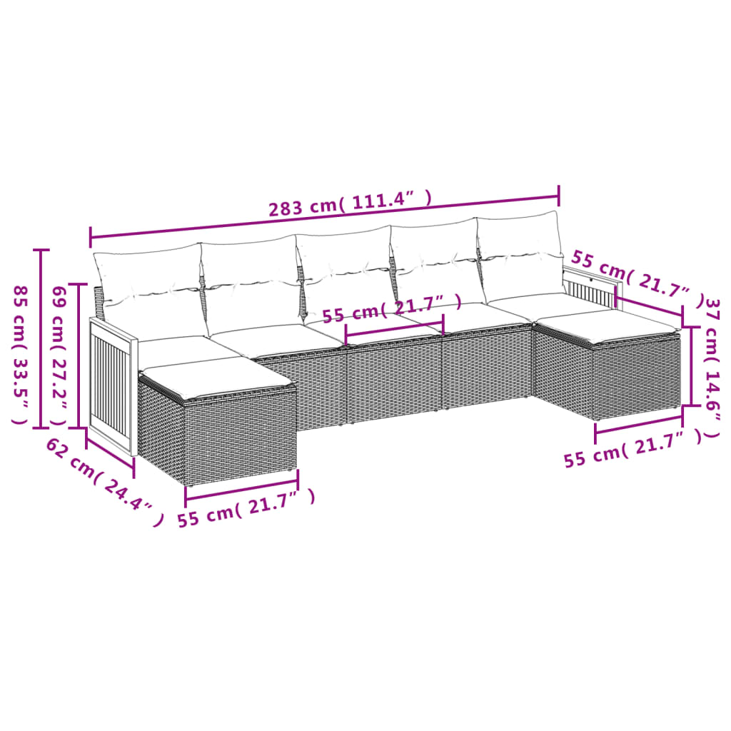 Set Divani da Giardino 7 pz con Cuscini Grigio in Polyrattan 3227915