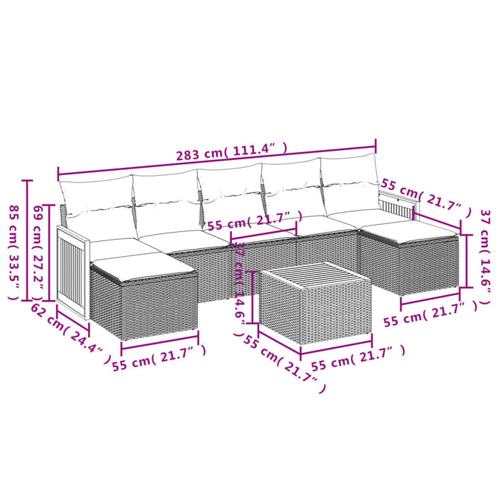 Set Divani da Giardino con Cuscini 8 pz Nero in Polyrattan 3227917