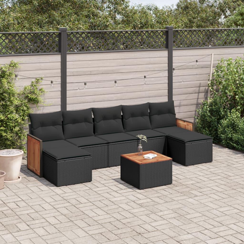 Set Divani da Giardino con Cuscini 8 pz Nero in Polyrattan 3227917