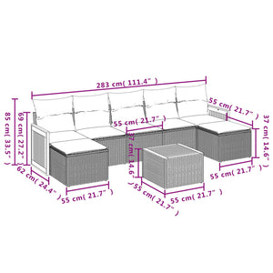 Set Divano da Giardino 8 pz con Cuscini Grigio in Polyrattan 3227922