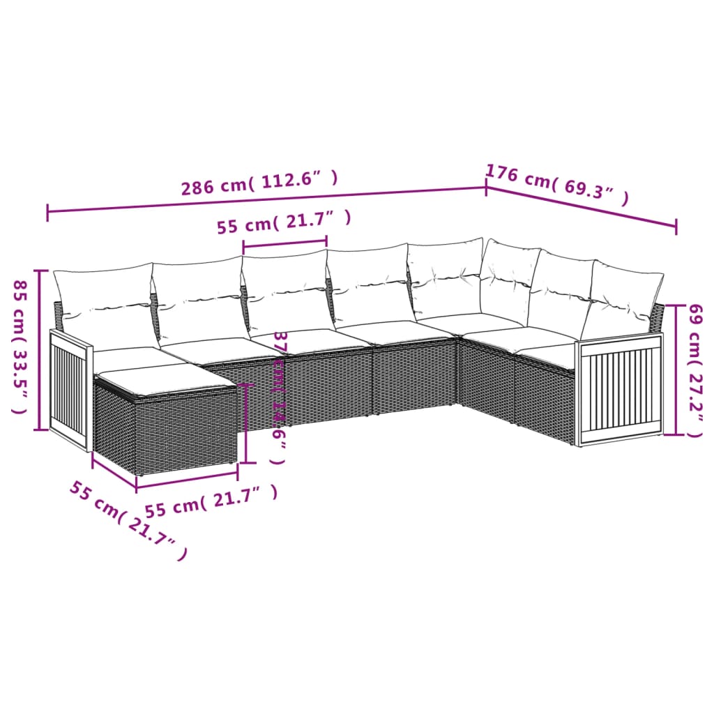 Set Divani da Giardino con Cuscini 8 pz Nero in Polyrattan 3227925