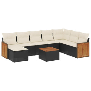 Set Divani da Giardino 9 pz con Cuscini Nero in Polyrattancod mxl 113622