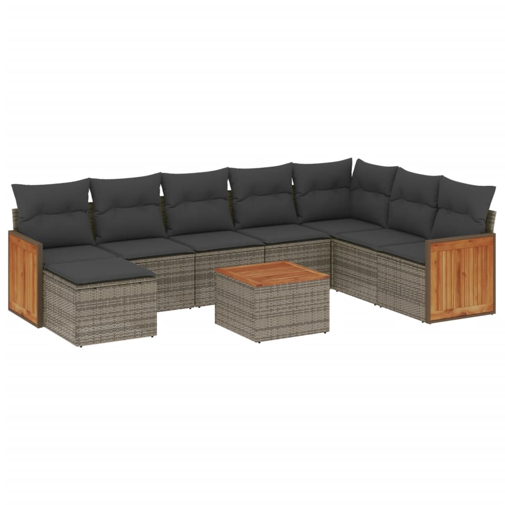 Set Divano da Giardino 9 pz con Cuscini Grigio in Polyrattan 3227936