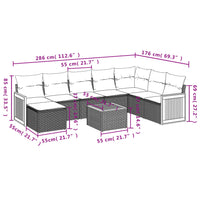 Set Divano da Giardino 9 pz con Cuscini Grigio in Polyrattan 3227936