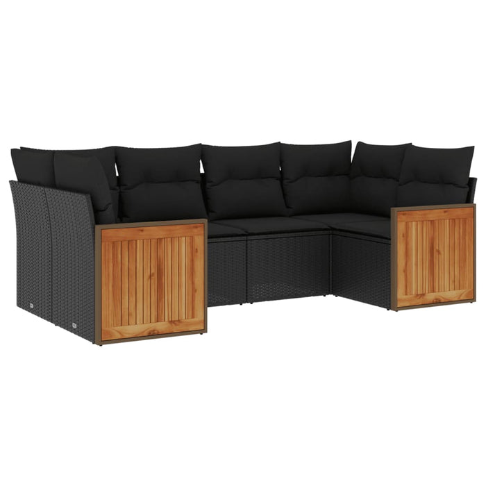 Set Divano da Giardino 6 pz con Cuscini Nero in Polyrattan 3227938