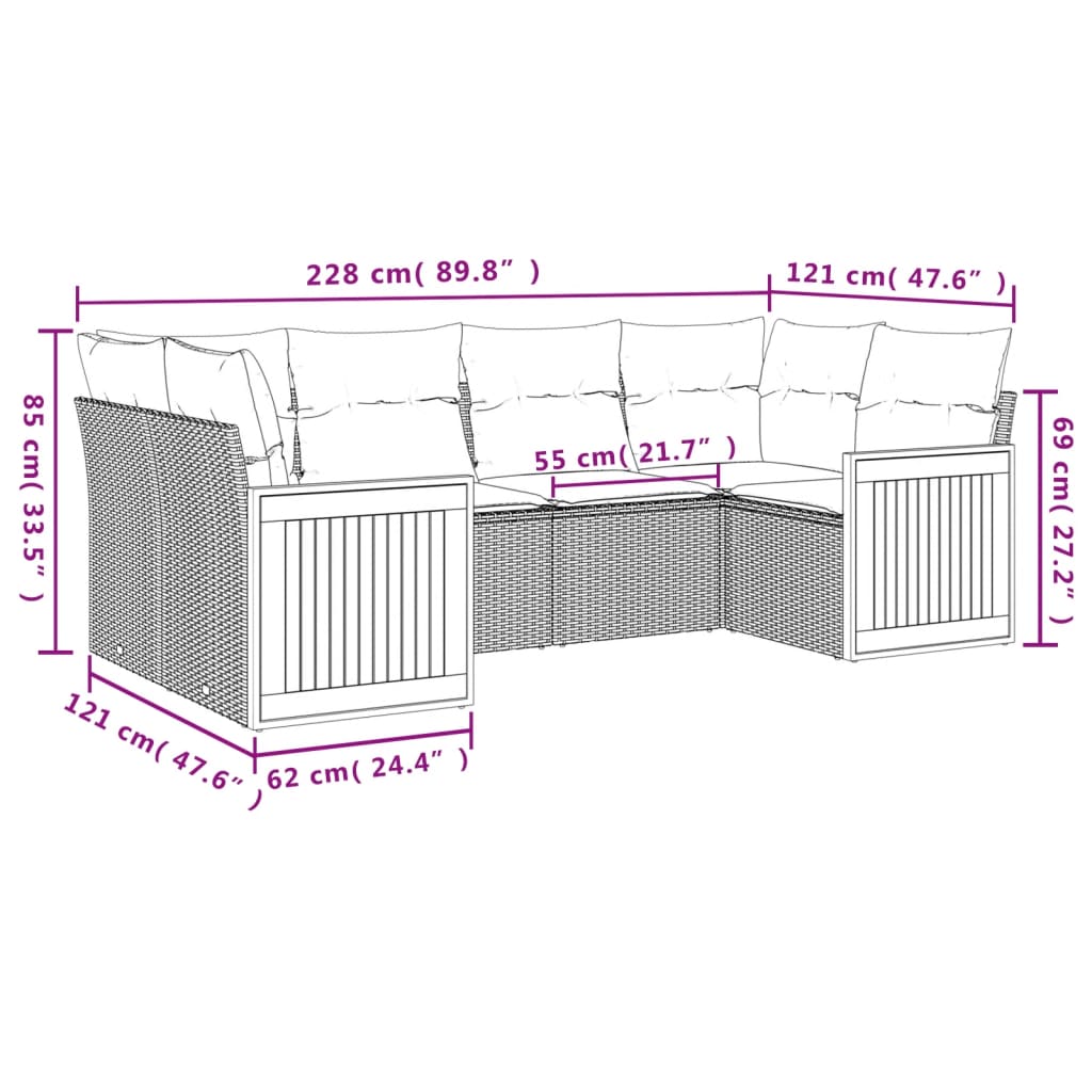 Set Divano da Giardino 6 pz con Cuscini Nero in Polyrattan 3227938