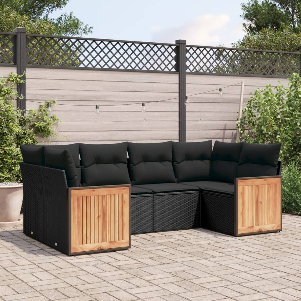 Set Divano da Giardino 6 pz con Cuscini Nero in Polyrattan 3227938